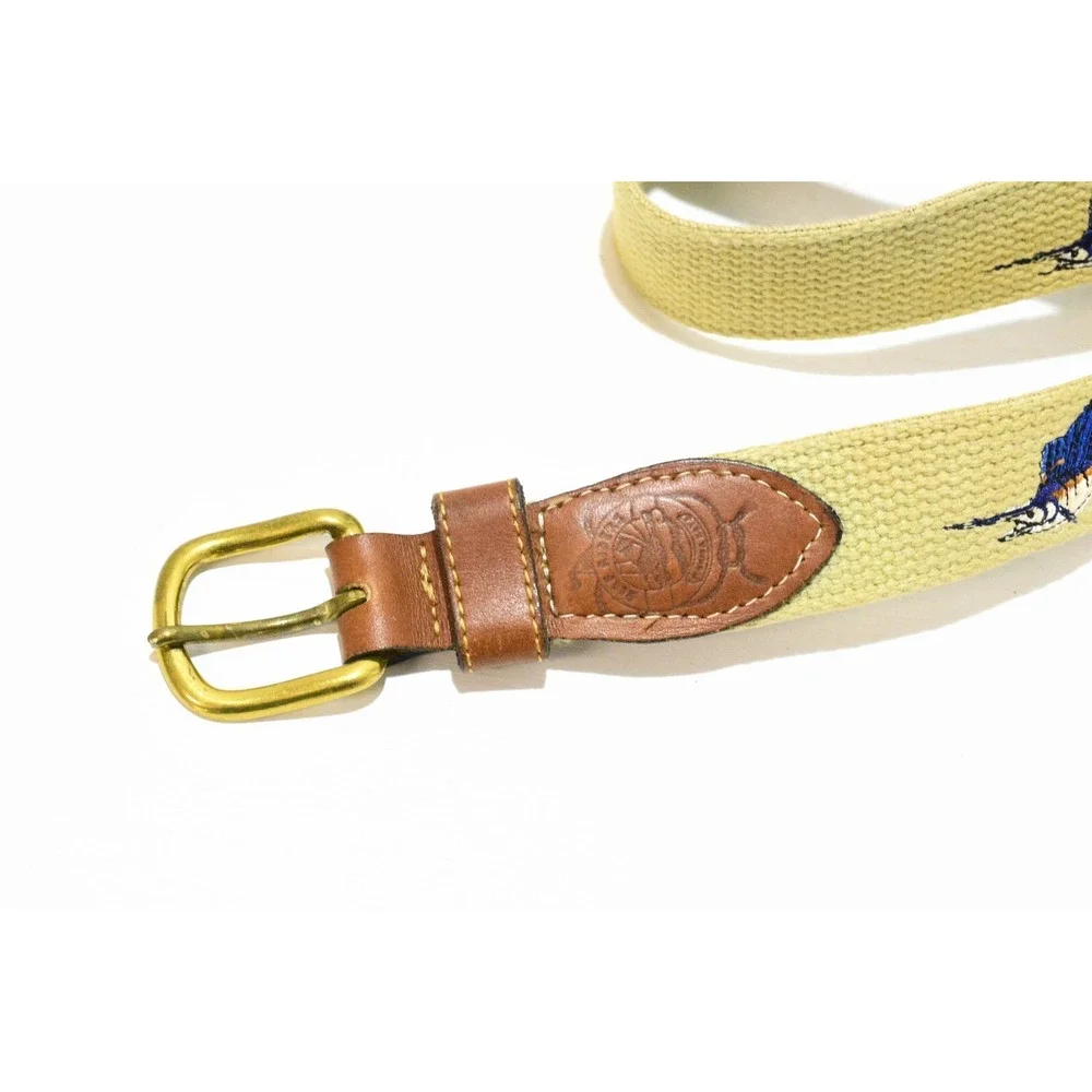 Reef Riders Swordfish Belt Size L Surcingle Leather Embroidered Brass Buckle